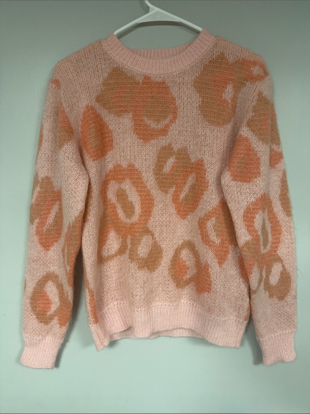 BIANCO & BLU Pink Floral Size Large, Made In Italy, acrylic & nylon & Mohair